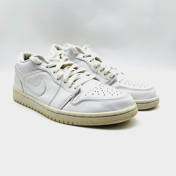 Nike Air Jordan 1 Low Mens 8 Triple White Leather Casual Shoe Sneaker 553558-112 - Picture 2 of 10